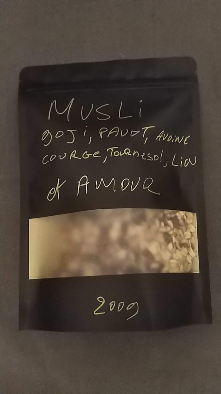 Muesli petit déjeuner : goji pavot avoine courge tournesol lin - 200 g