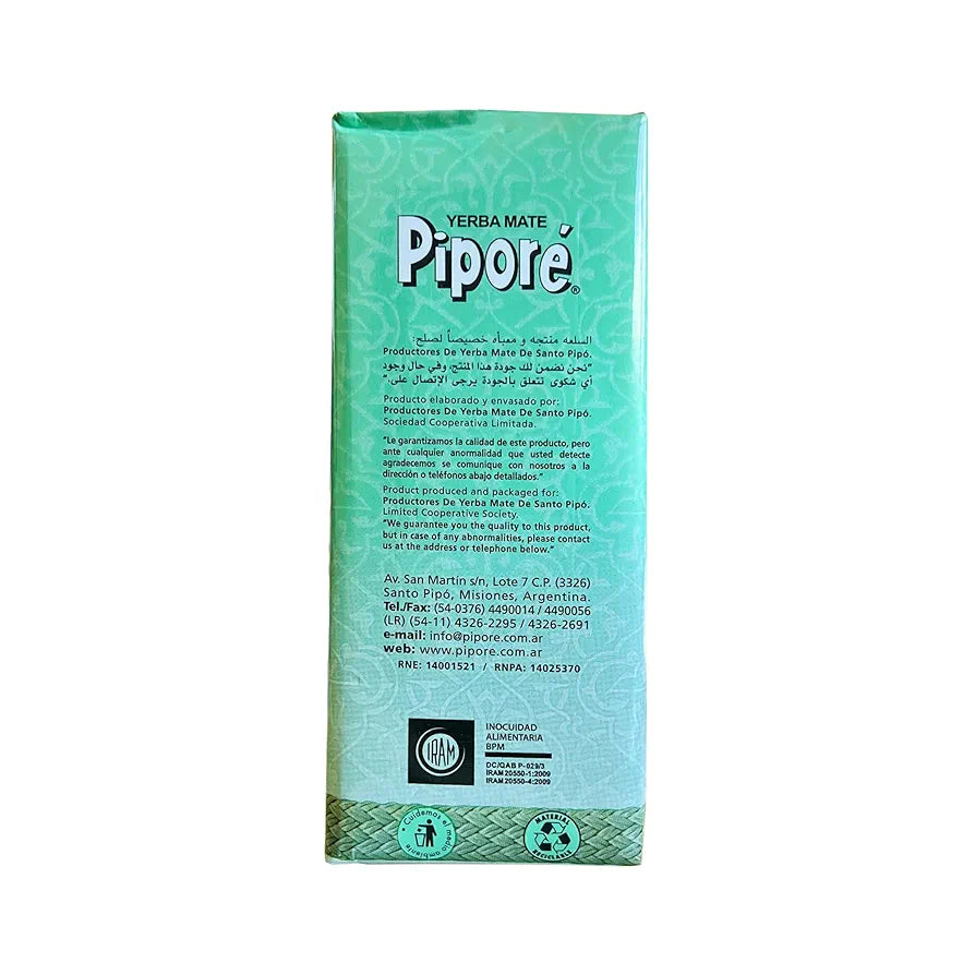 Piporé Yerba Mate Green Organic Original Hot and Cold Tea Gluten Free Gives Energy Improves Strength Immune System Unique Flavour (250 Grams)