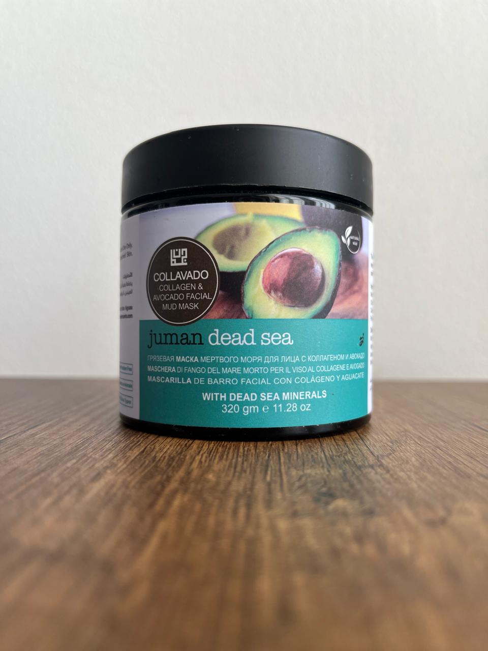 Masque facial de boue de la Mer Morte Juman au collagène et à l'avocat.