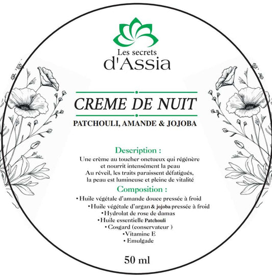 Crème de nuit patchouli, amande et jojoba ( végan)