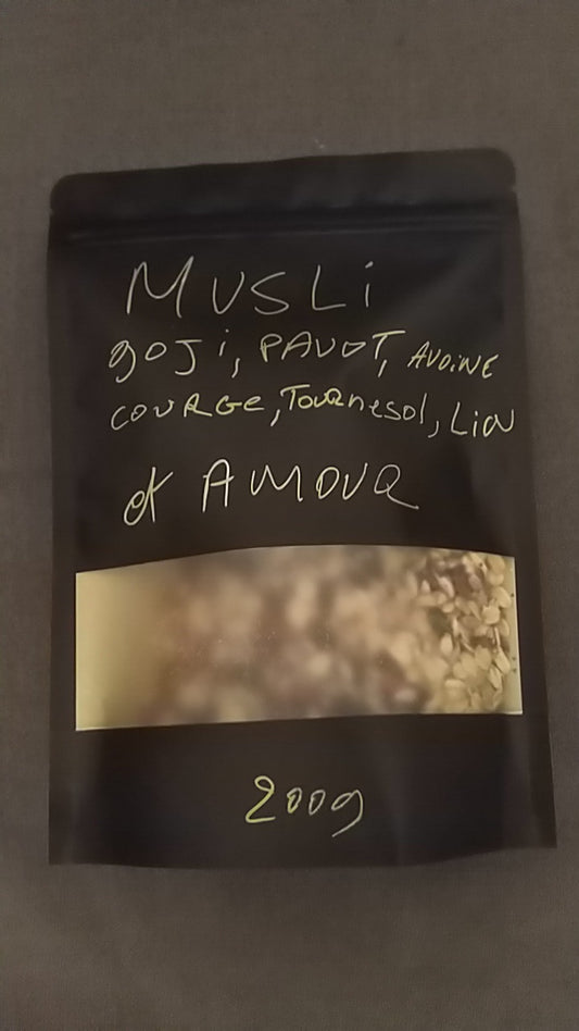Muesli petit déjeuner : goji pavot avoine courge tournesol lin - 200 g